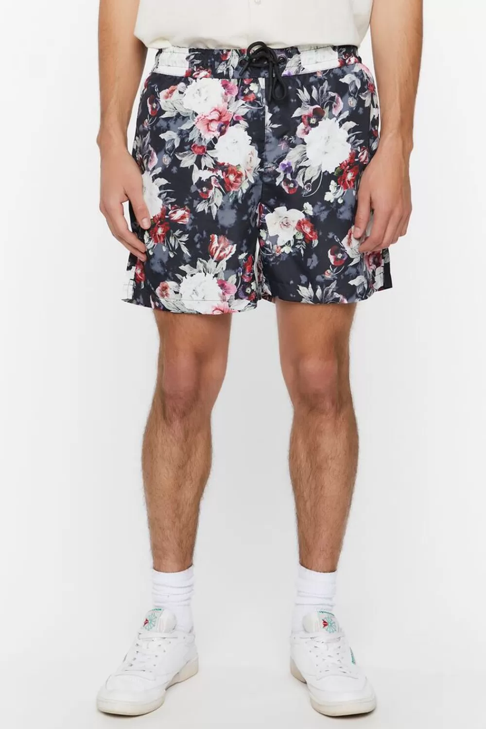 Bottoms>Forever 21 Floral Print Swim Trunks Black/Multi
