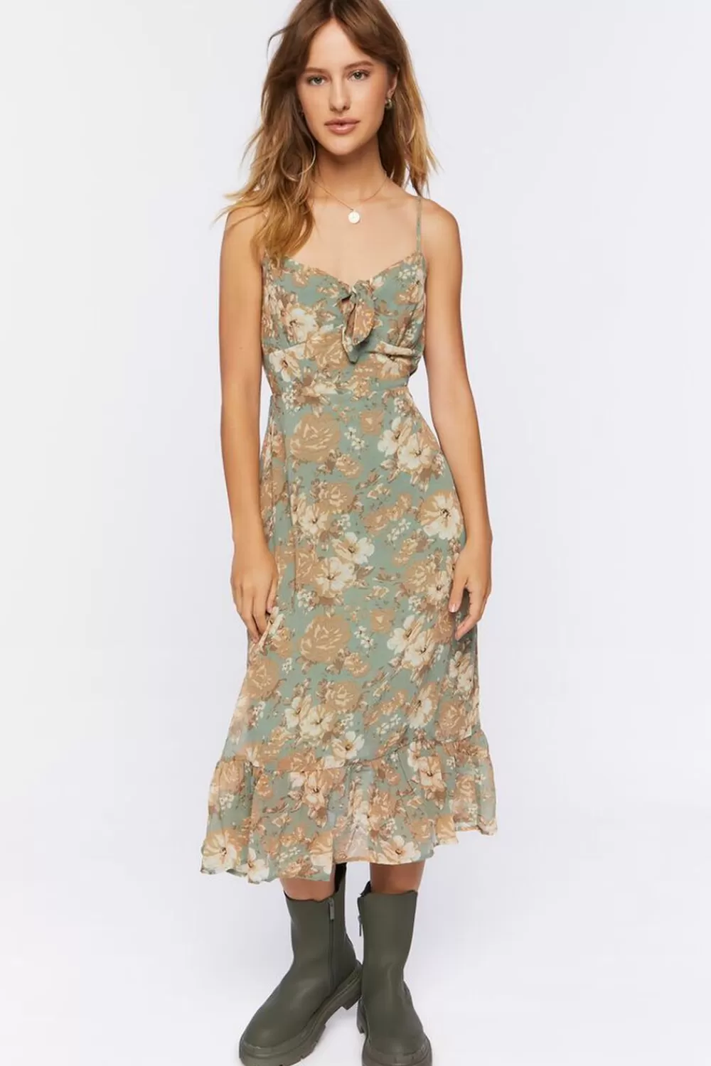 Forever 21 Floral Print Tie-Front Midi Dress | Women Dresses