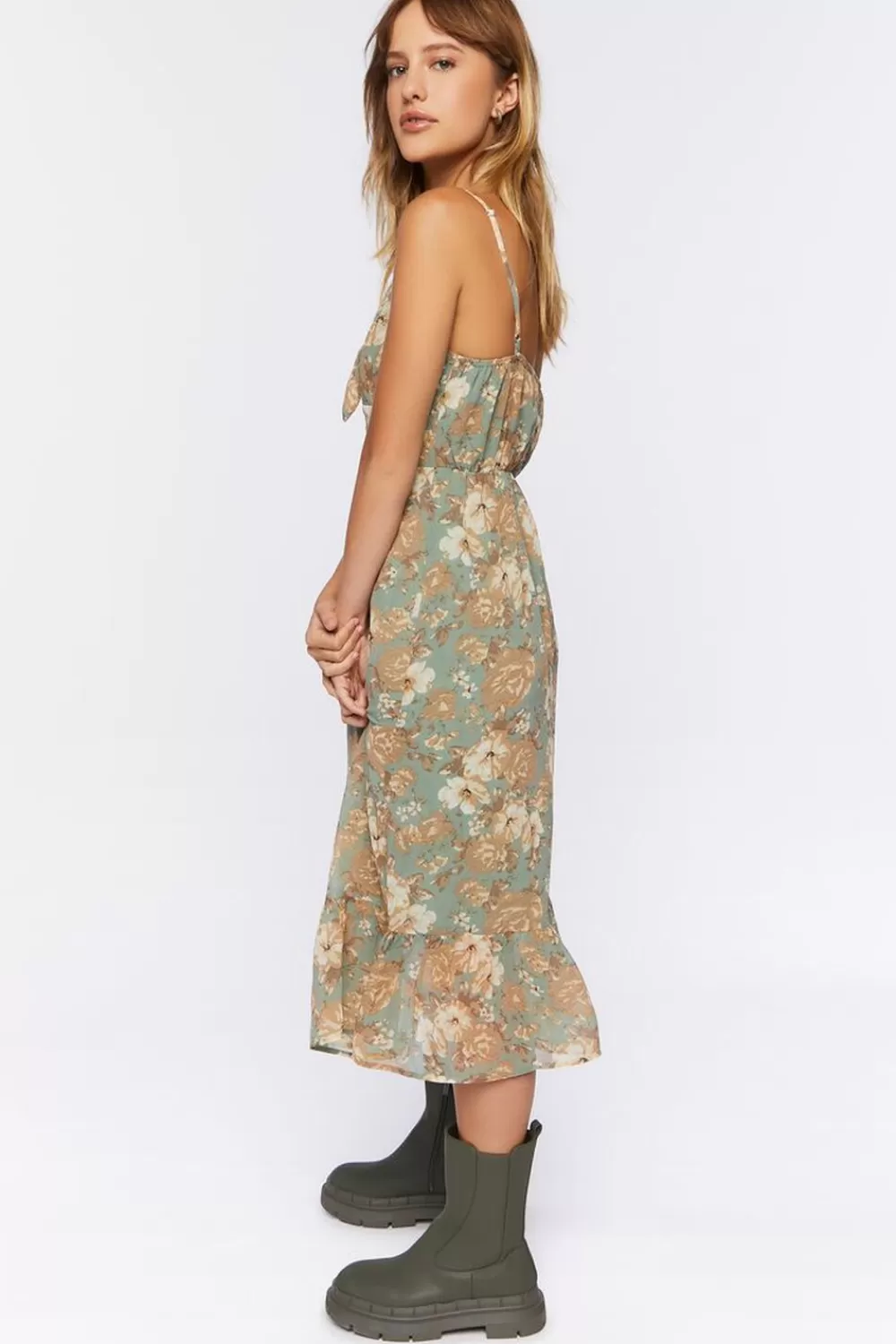 Forever 21 Floral Print Tie-Front Midi Dress | Women Dresses