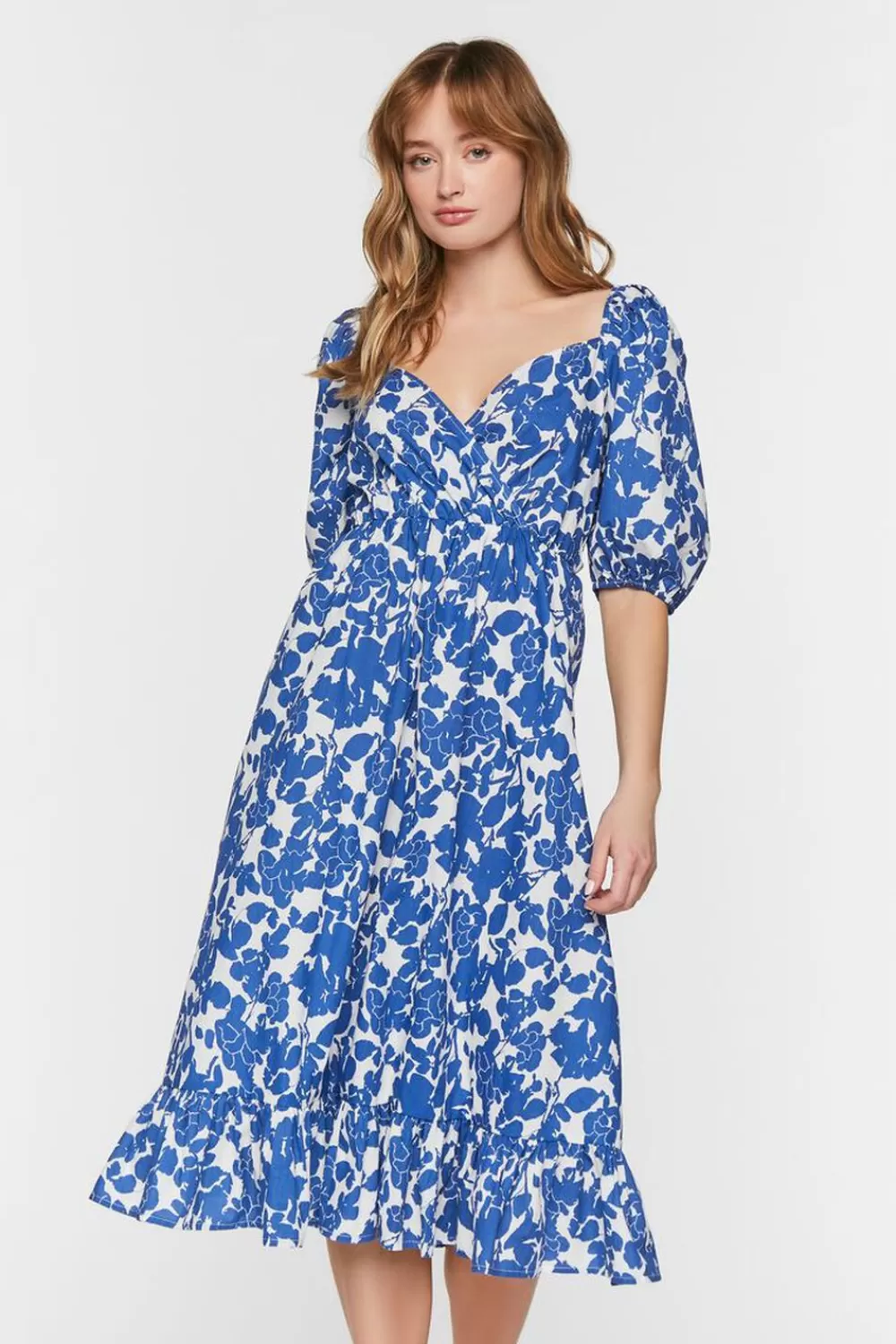 Forever 21 Floral Puff-Sleeve Midi Dress | Women Dresses