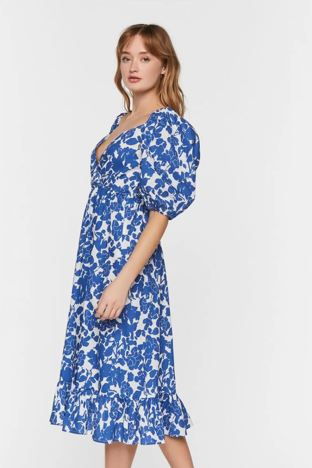 Forever 21 Floral Puff-Sleeve Midi Dress | Women Dresses