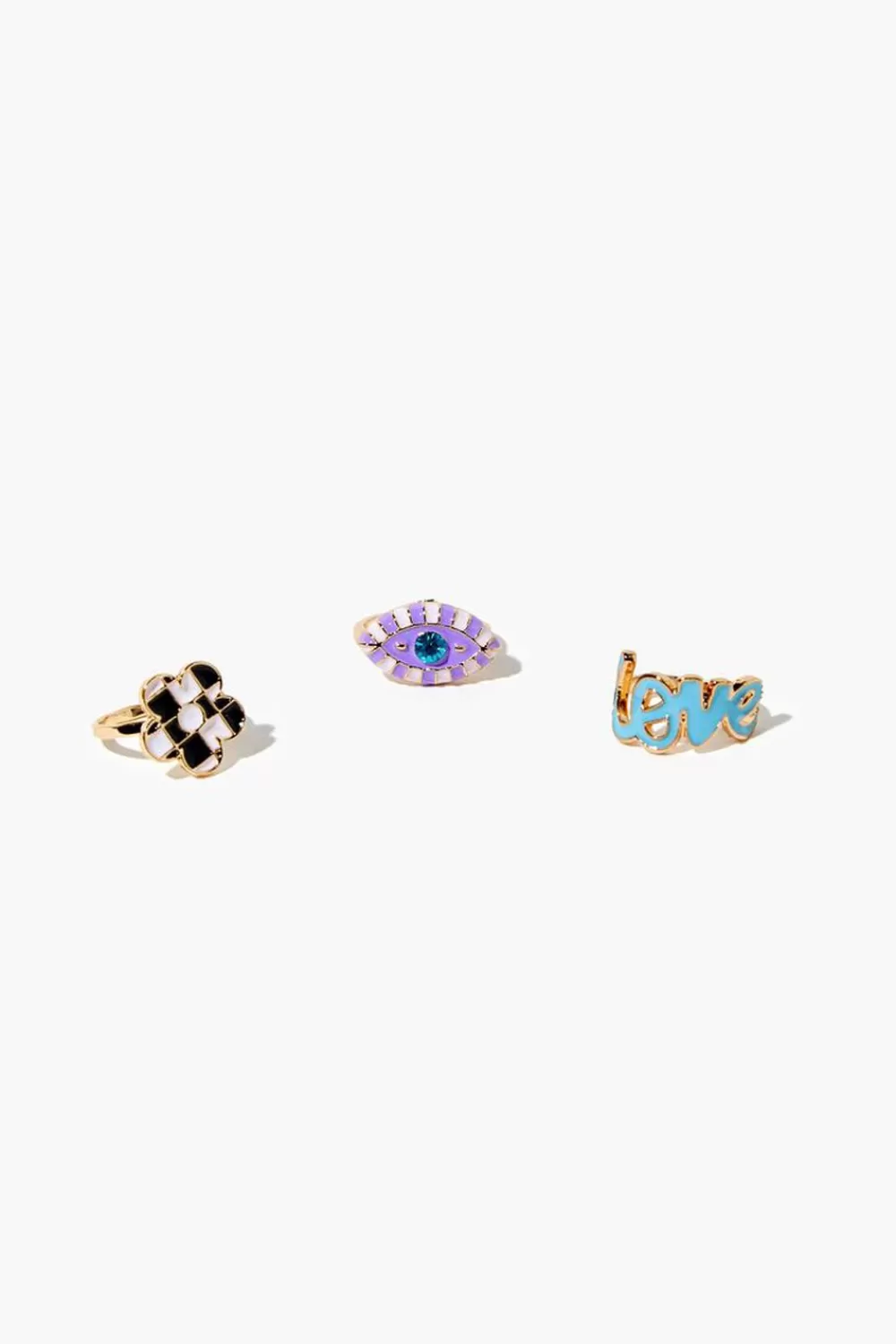 Rings>Forever 21 Flower & Evil Eye Ring Set Purple/Gold