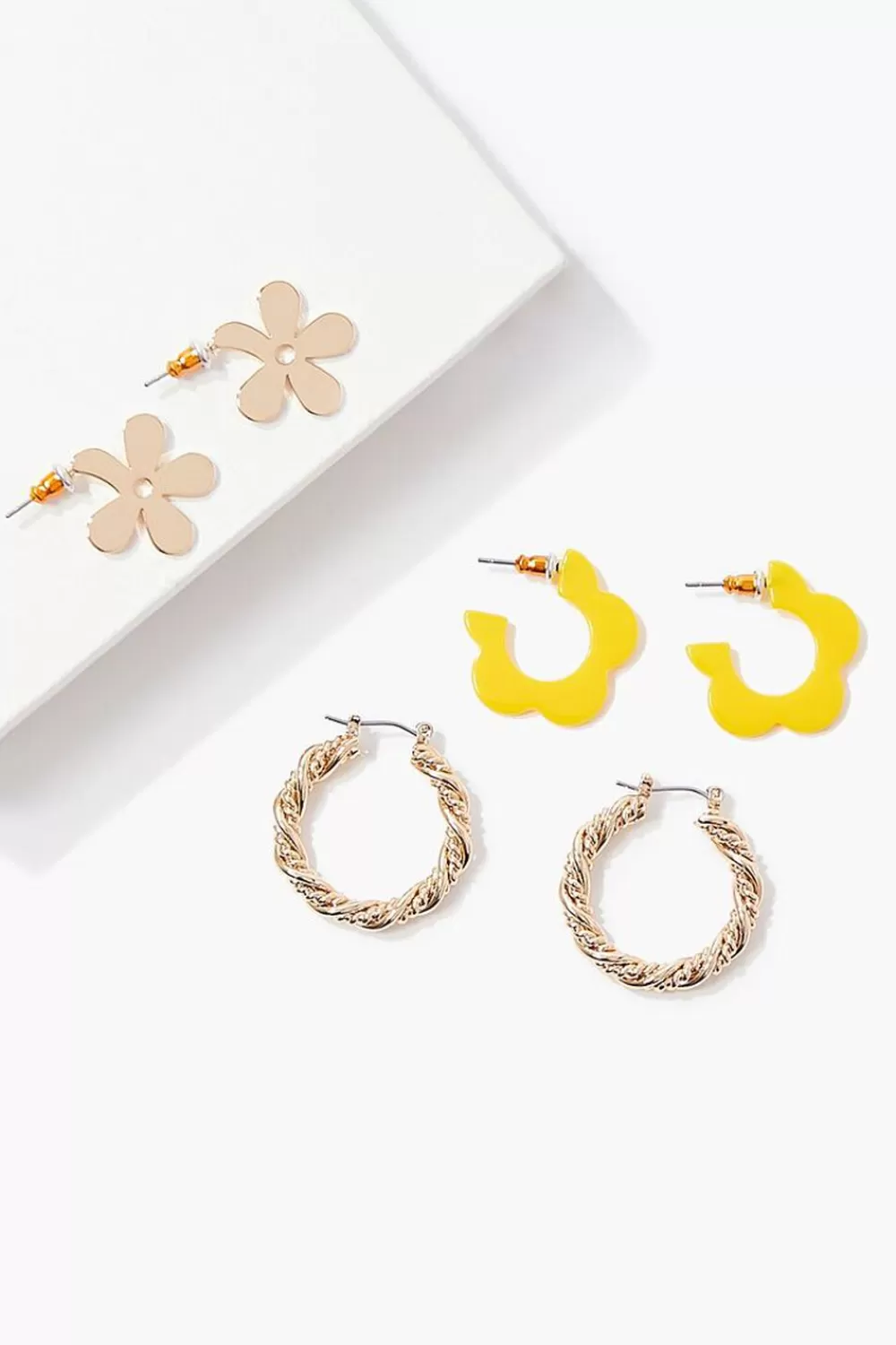Earrings>Forever 21 Flower & Twisted Hoop Earring Set Gold/Yellow