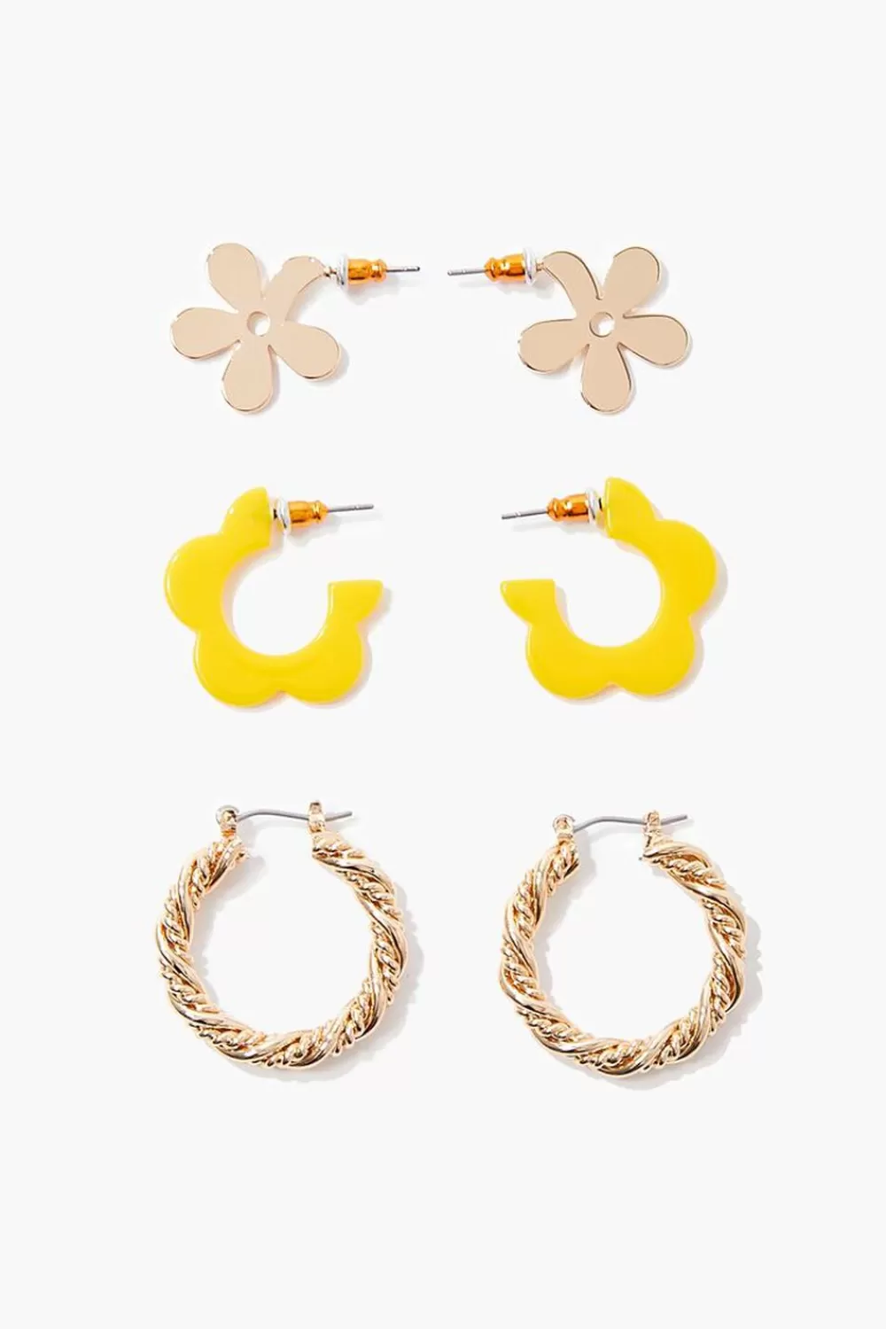 Earrings>Forever 21 Flower & Twisted Hoop Earring Set Gold/Yellow