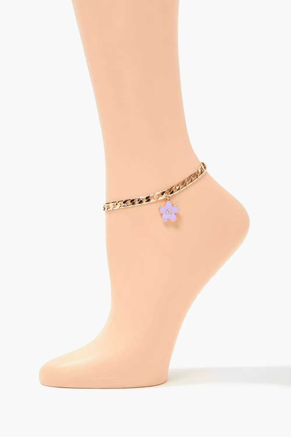 Body Jewelry>Forever 21 Flower Charm Chain Anklet Gold/Purple
