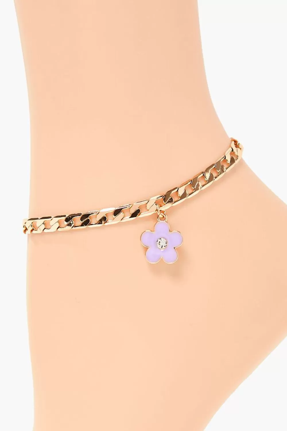 Body Jewelry>Forever 21 Flower Charm Chain Anklet Gold/Purple