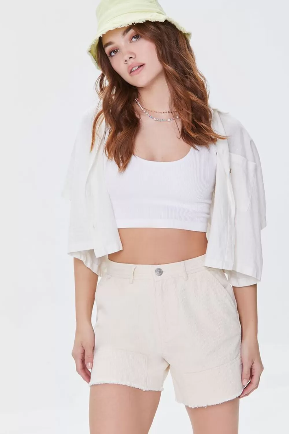 Bottoms>Forever 21 Frayed Corduroy Shorts Cream