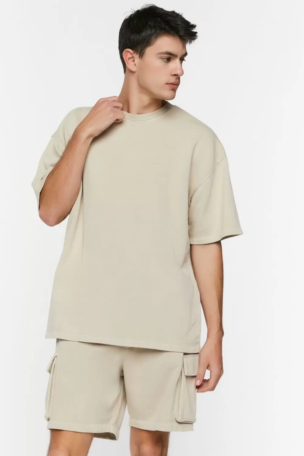 Activewear + Athletic>Forever 21 French Terry Drawstring Cargo Shorts Taupe