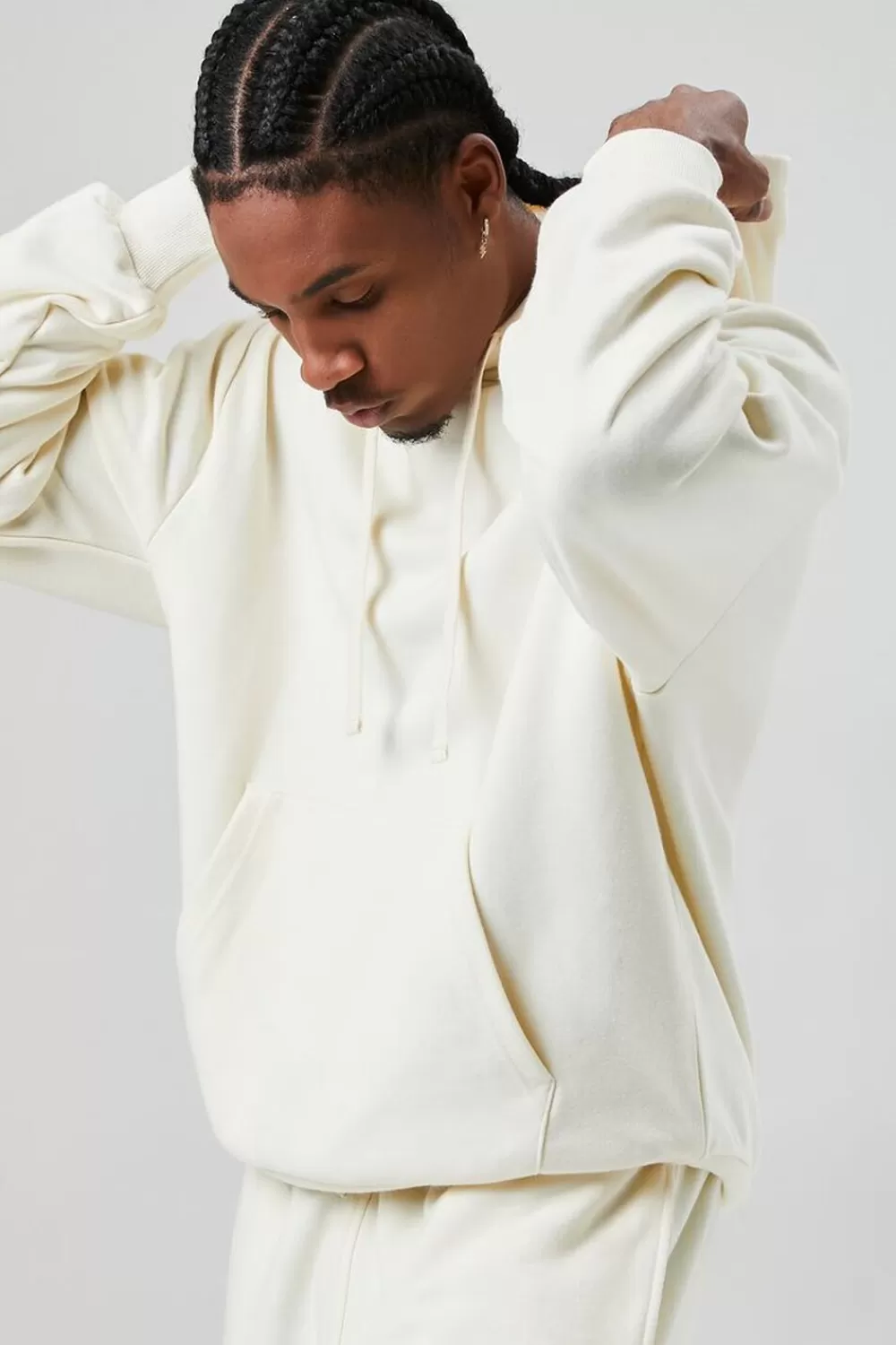 Tops>Forever 21 French Terry Drawstring Hoodie Cream