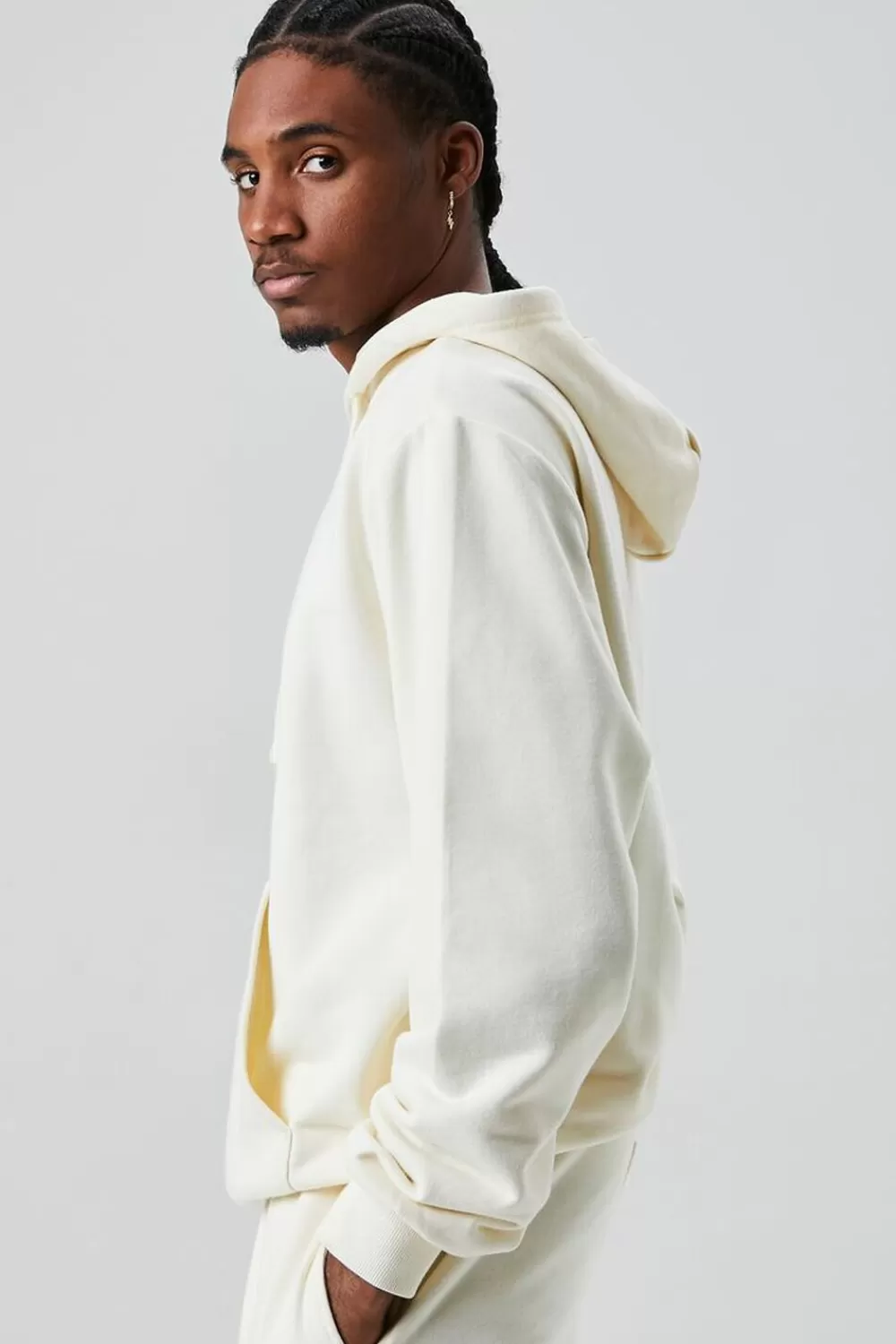 Tops>Forever 21 French Terry Drawstring Hoodie Cream
