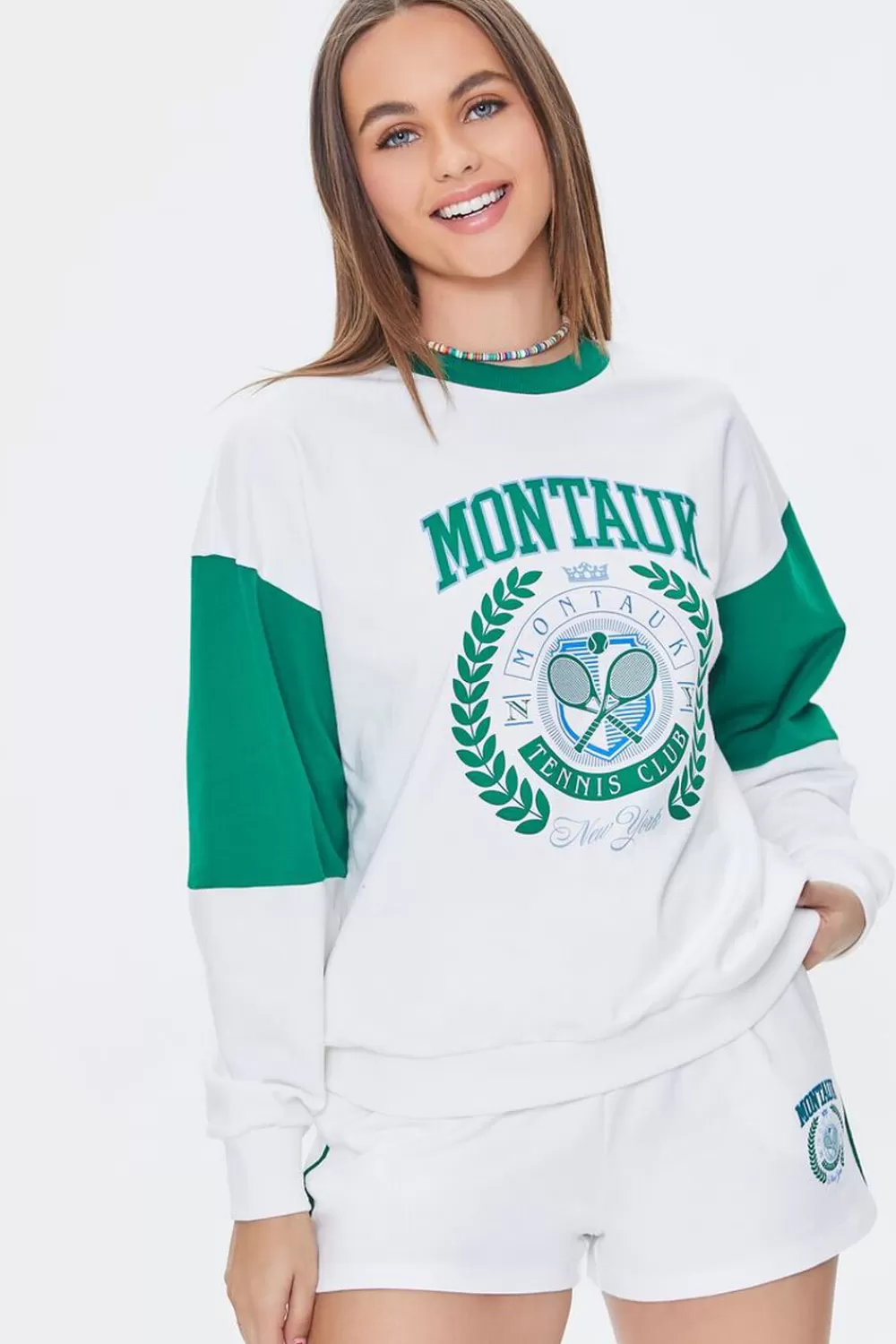 Bottoms>Forever 21 French Terry Montauk Shorts White/Green