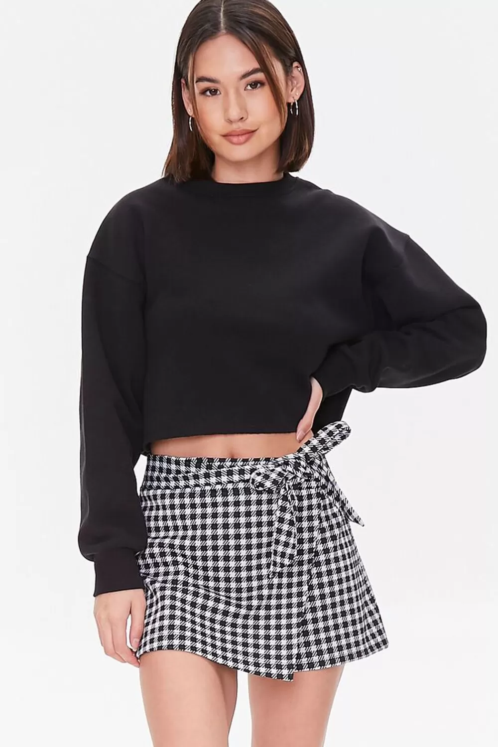 Bottoms>Forever 21 Gingham Wrap Skort White/Black