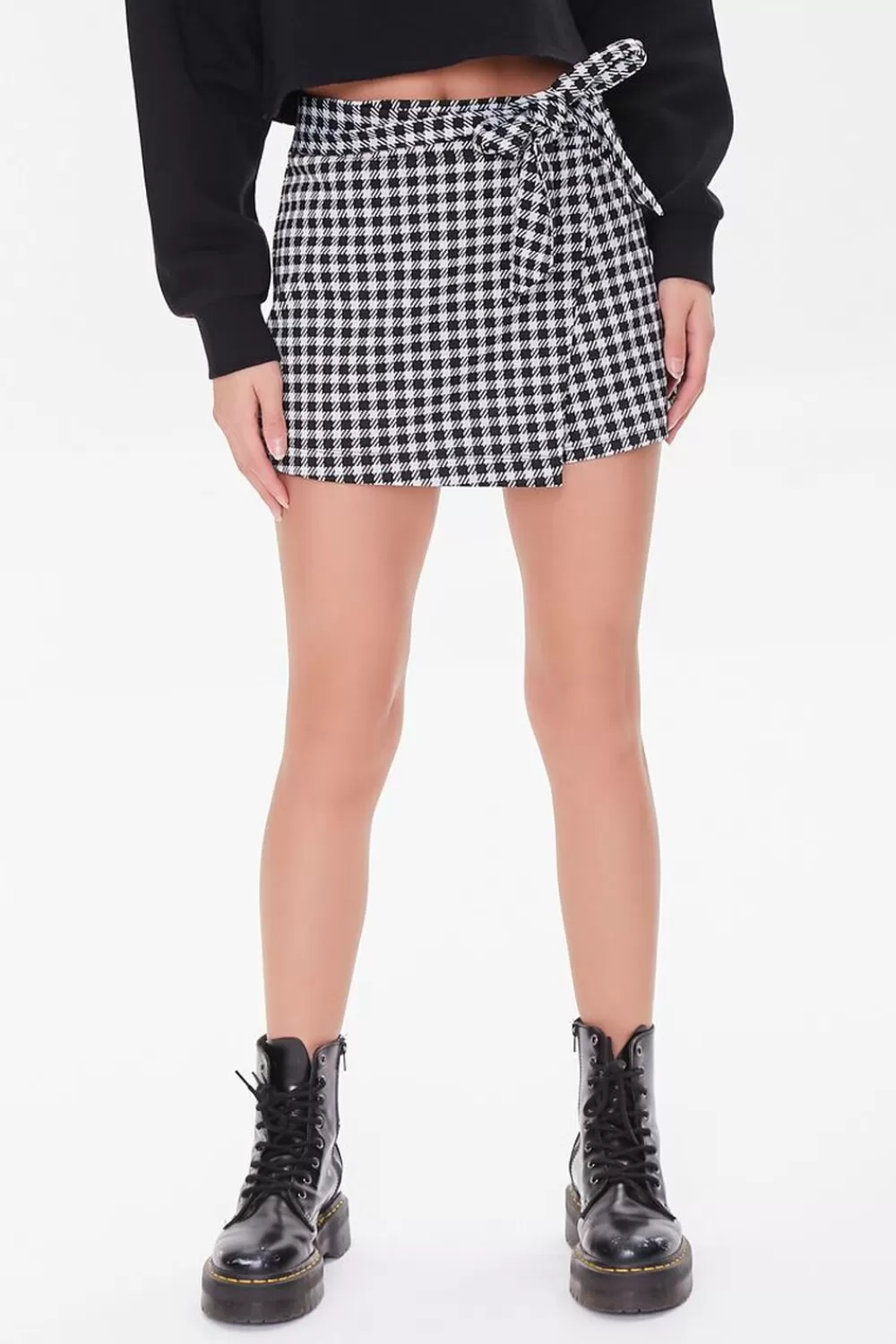 Bottoms>Forever 21 Gingham Wrap Skort White/Black