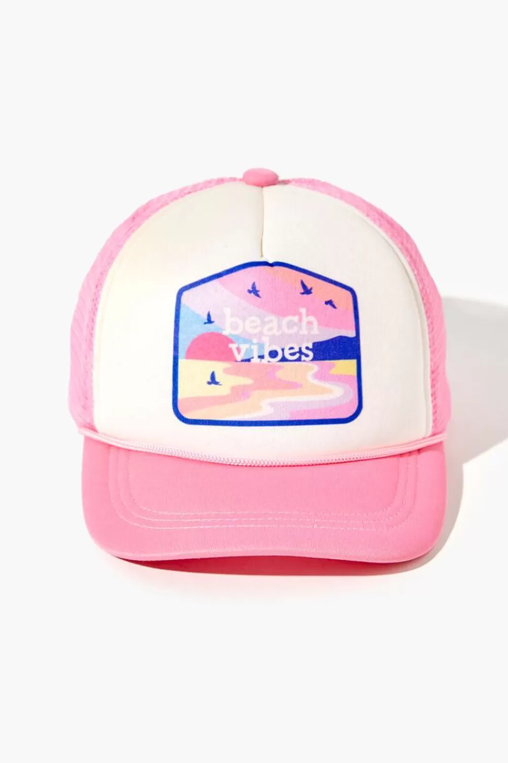 Accessories>Forever 21 Girls Beach Vibes Graphic Trucker Hat (Kids) Pink/Multi
