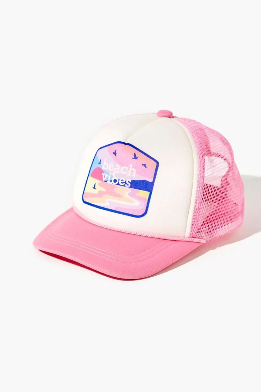 Accessories>Forever 21 Girls Beach Vibes Graphic Trucker Hat (Kids) Pink/Multi
