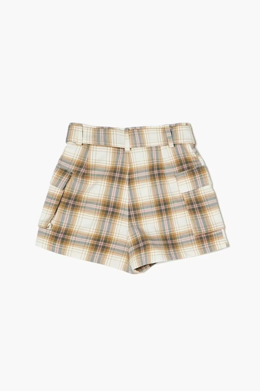 Bottoms>Forever 21 Girls Belted Plaid Shorts (Kids) Taupe/Multi