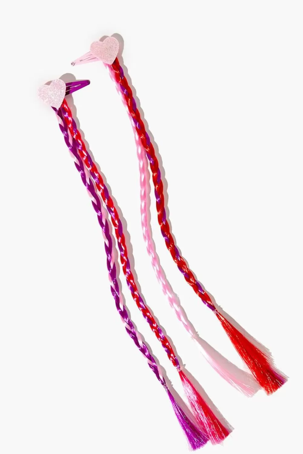 Accessories>Forever 21 Girls Braided Hair Heart Snap Clip Set (Kids) Pink/Multi