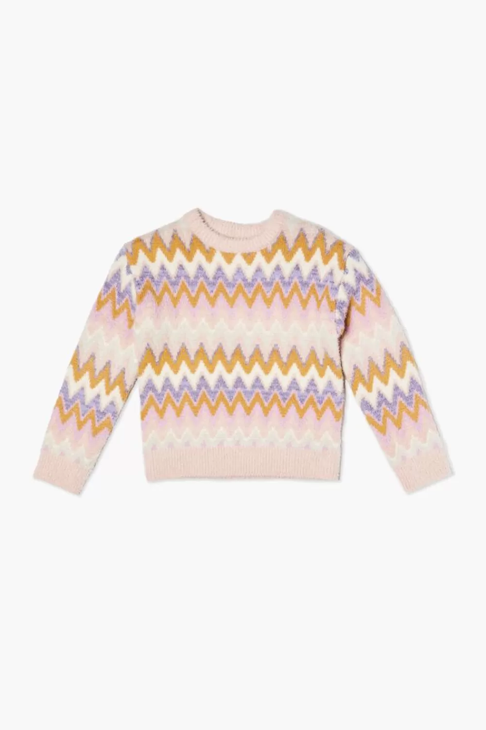 Sweaters + Cardigans>Forever 21 Girls Chevron Fuzzy-Knit Sweater (Kids) Mauve/Multi