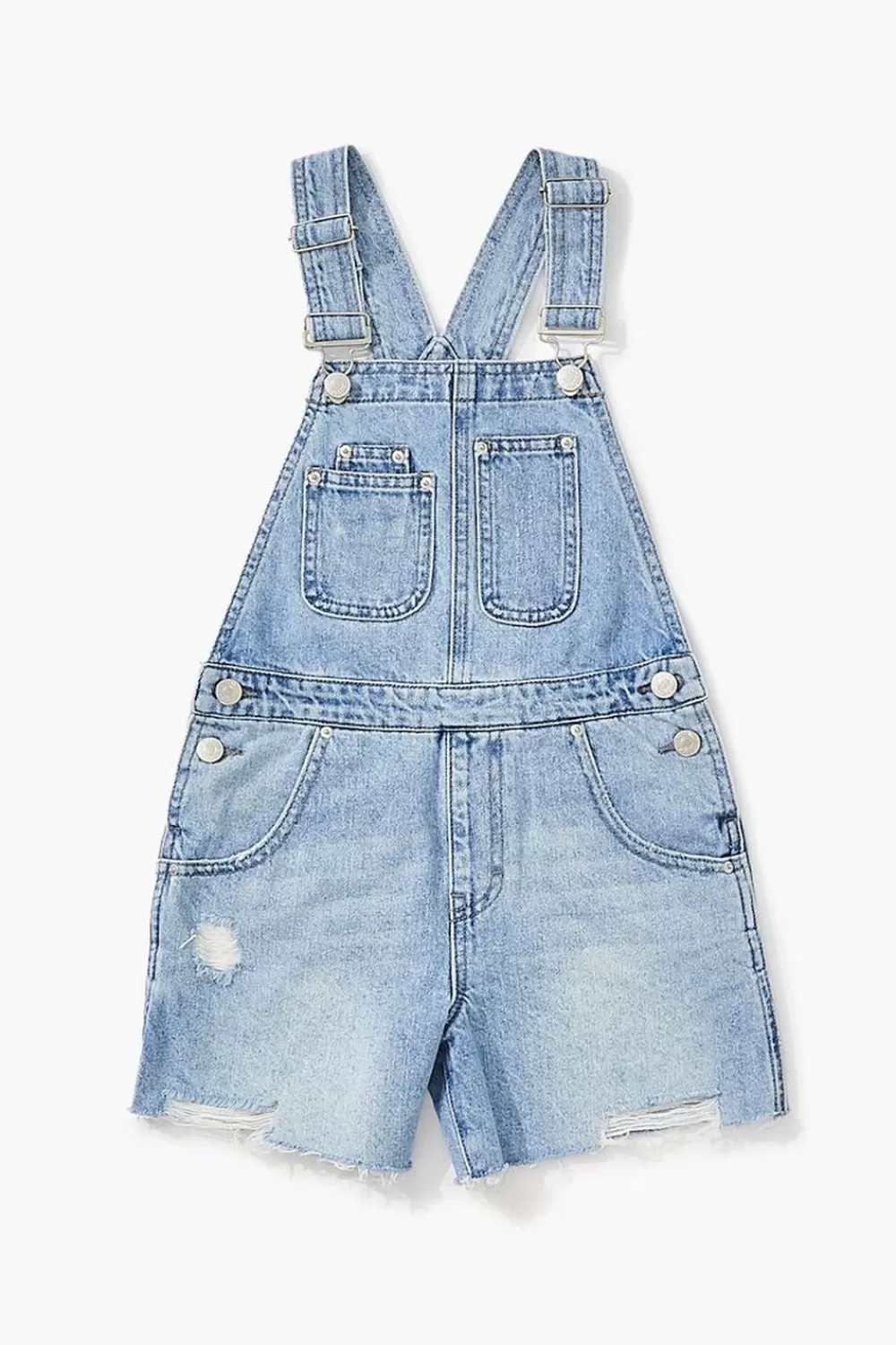 Dresses + Rompers>Forever 21 Girls Denim Overall Shorts (Kids) Light Denim