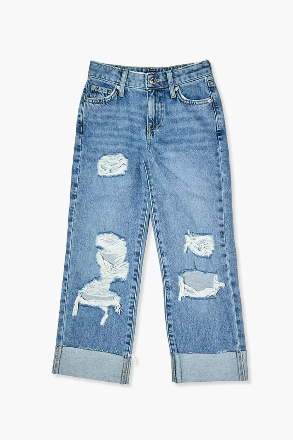Bottoms>Forever 21 Girls Distressed Straight-Leg Jeans (Kids) Light Denim
