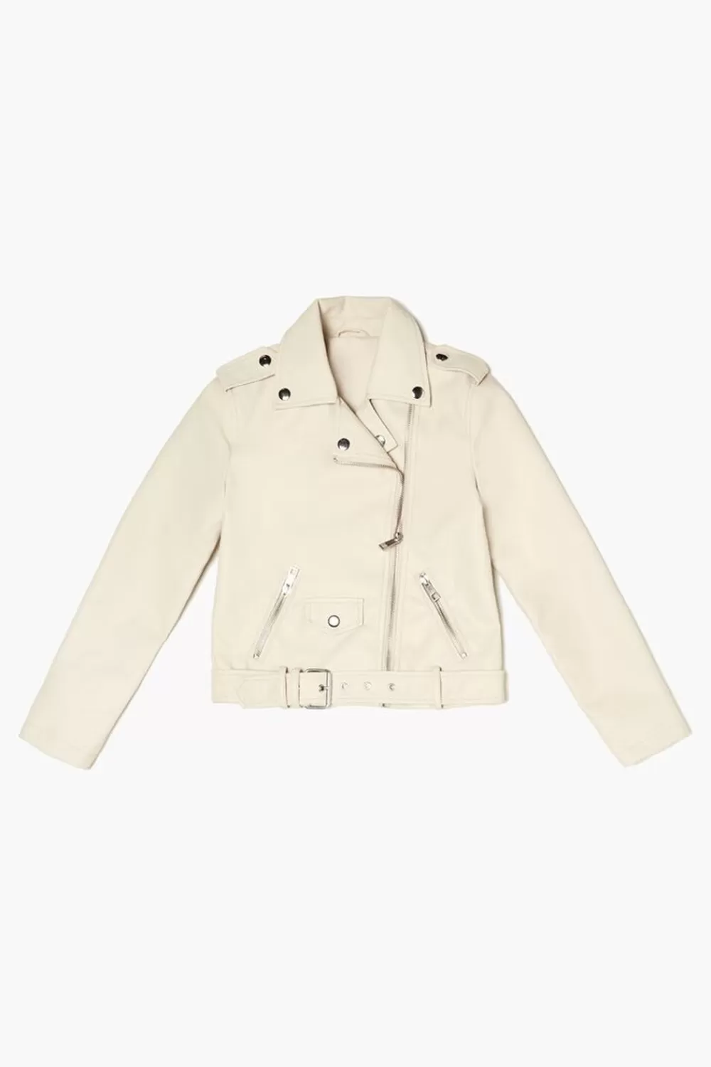Jackets + Outerwear>Forever 21 Girls Faux Leather Moto Jacket (Kids) Beige