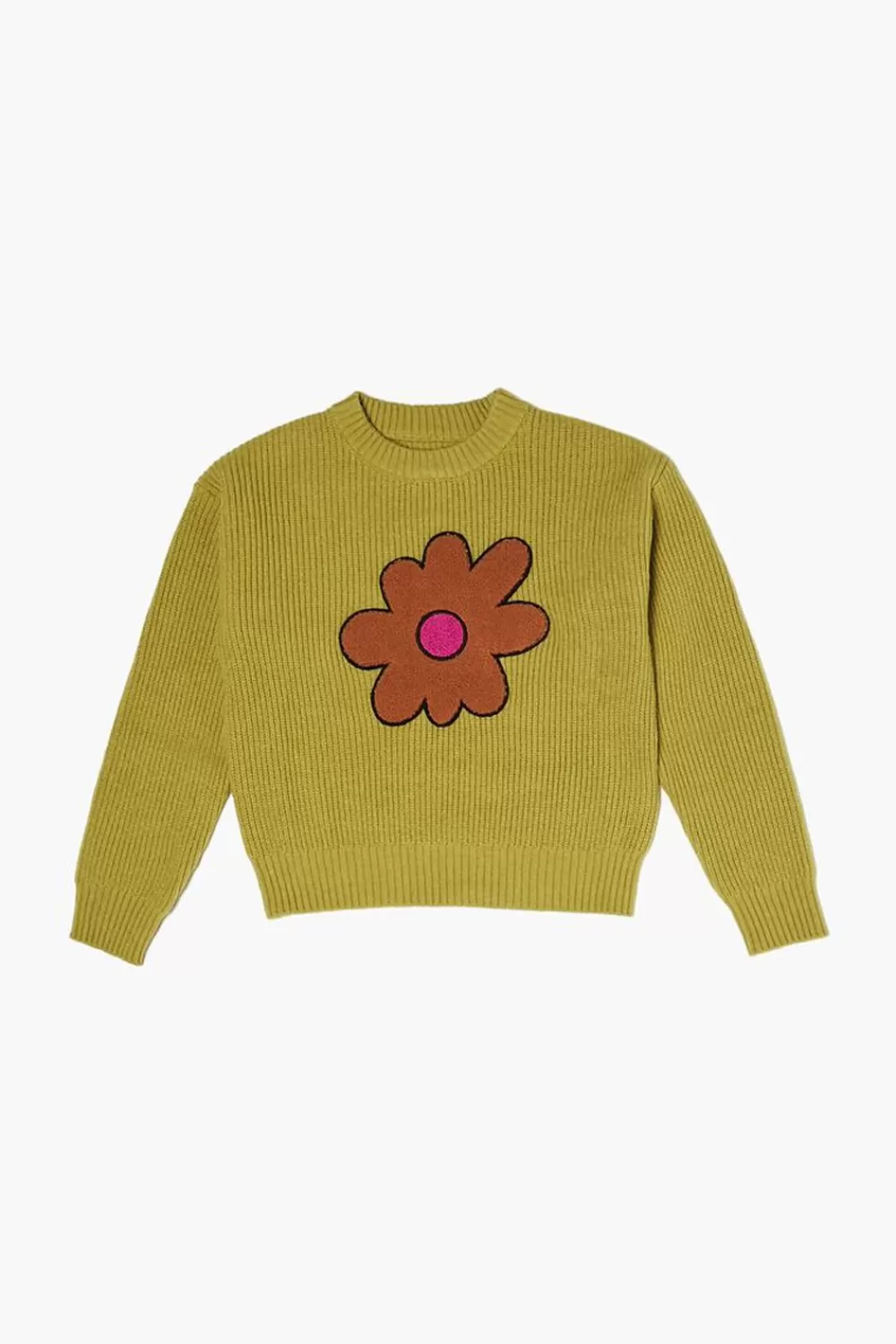Sweaters + Cardigans>Forever 21 Girls Flower Graphic Sweater (Kids) Olivine /Multi
