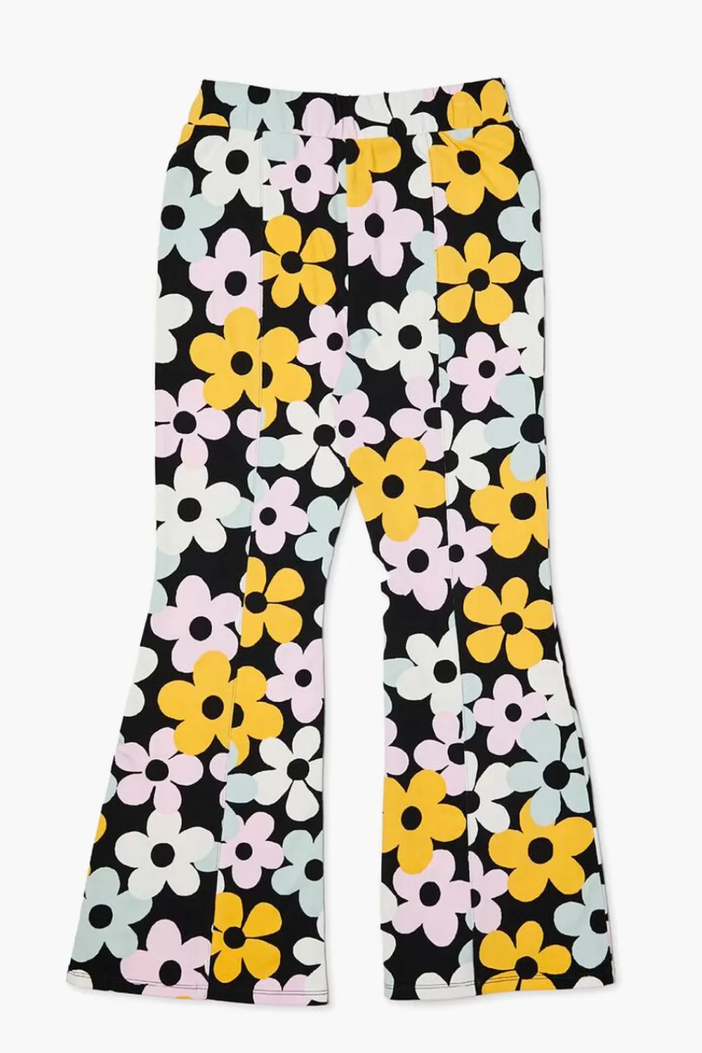 Bottoms>Forever 21 Girls Flower Print Flare-Leg Pants (Kids) Black/Multi