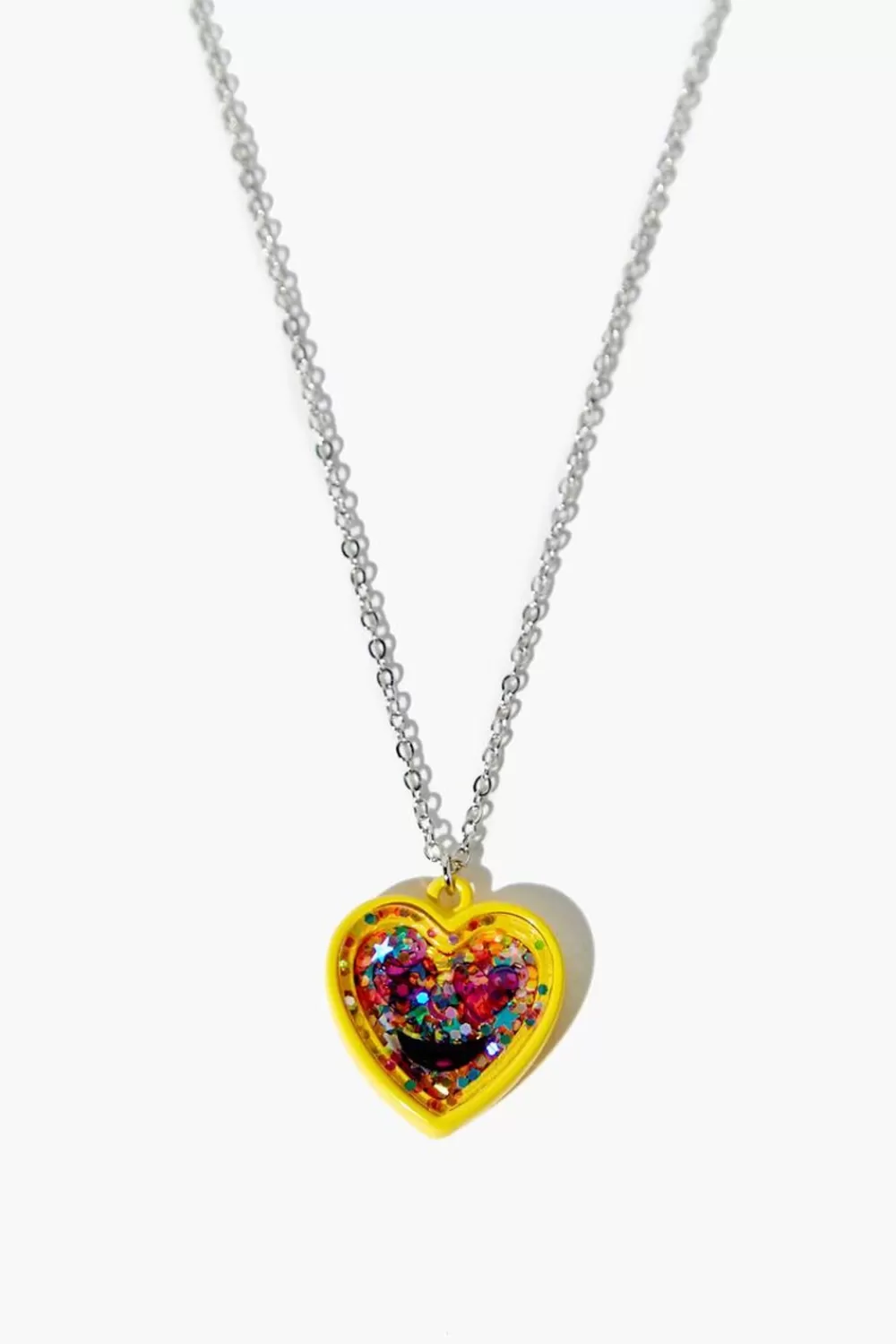 Accessories>Forever 21 Girls Glitter Heart Necklace (Kids) Pink/Yellow