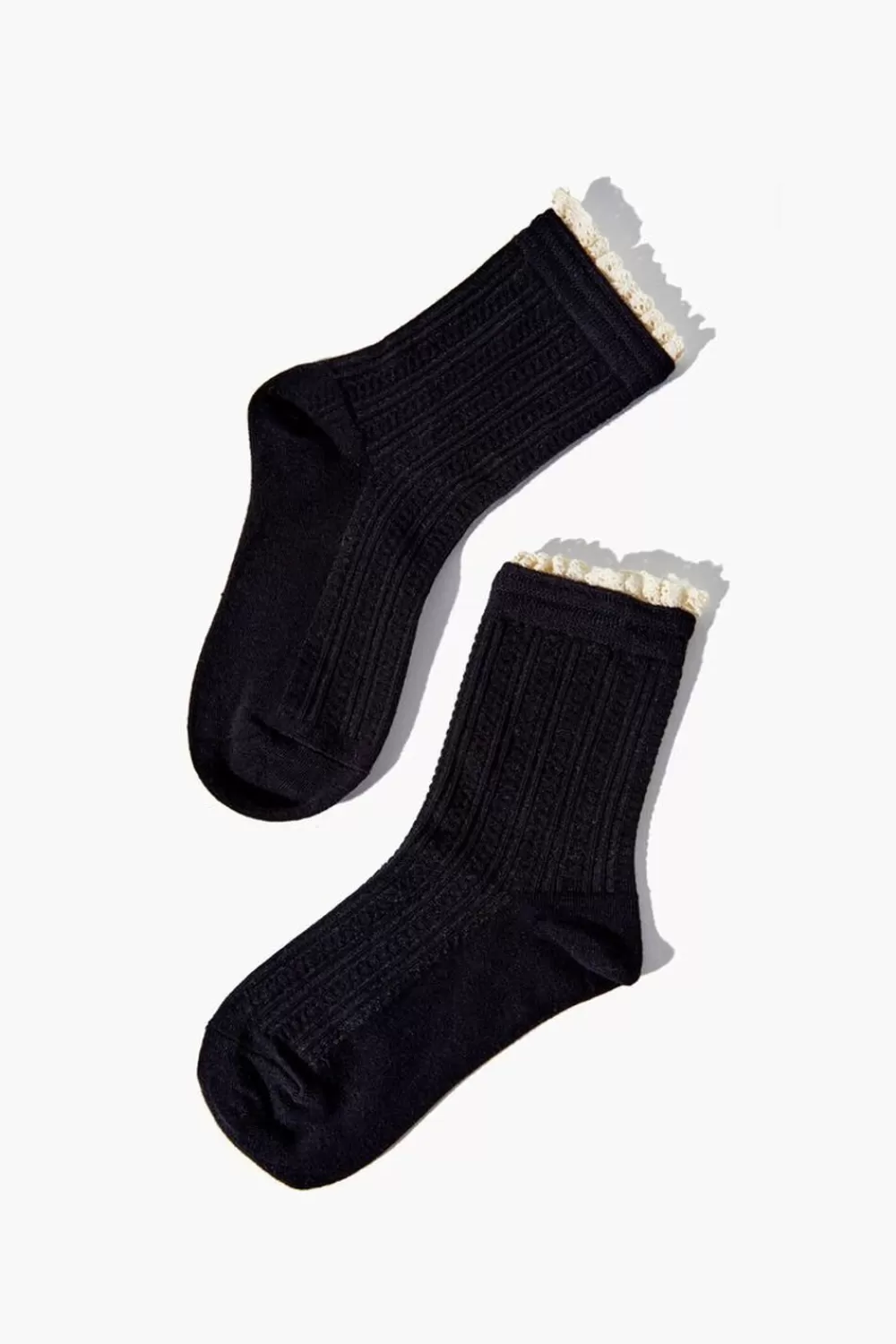 Accessories>Forever 21 Girls Lace-Trim Crew Socks (Kids) Black
