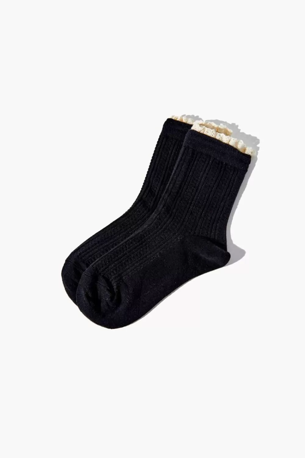 Accessories>Forever 21 Girls Lace-Trim Crew Socks (Kids) Black