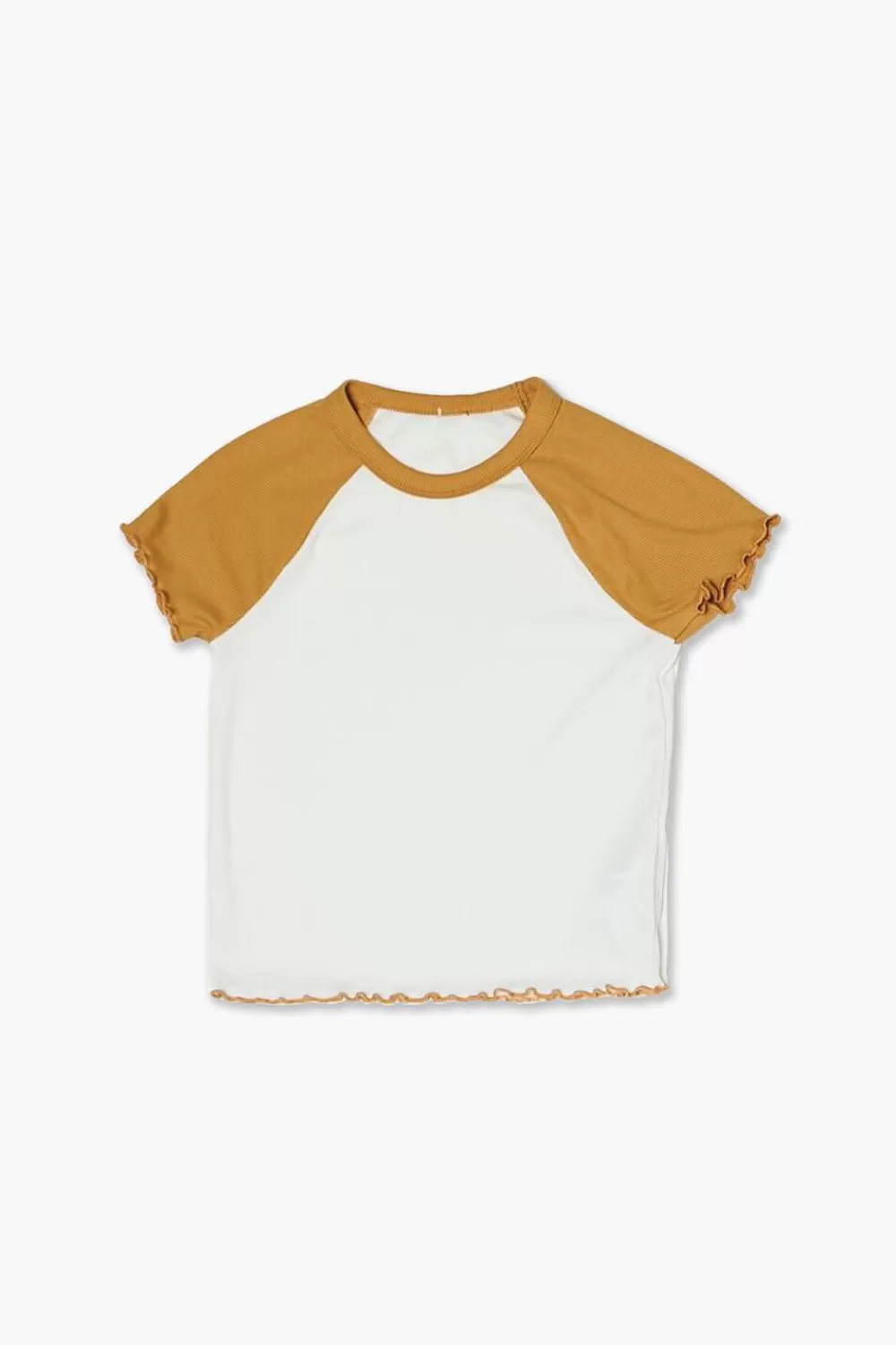 Tops>Forever 21 Girls Lettuce-Edge Raglan Tee (Kids) Cream/Gold