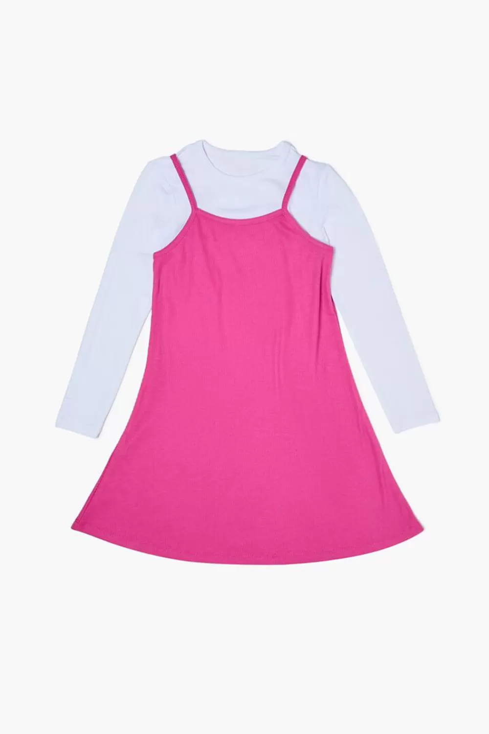 Dresses + Rompers>Forever 21 Girls Long-Sleeve Combo Dress (Kids) Pink/White