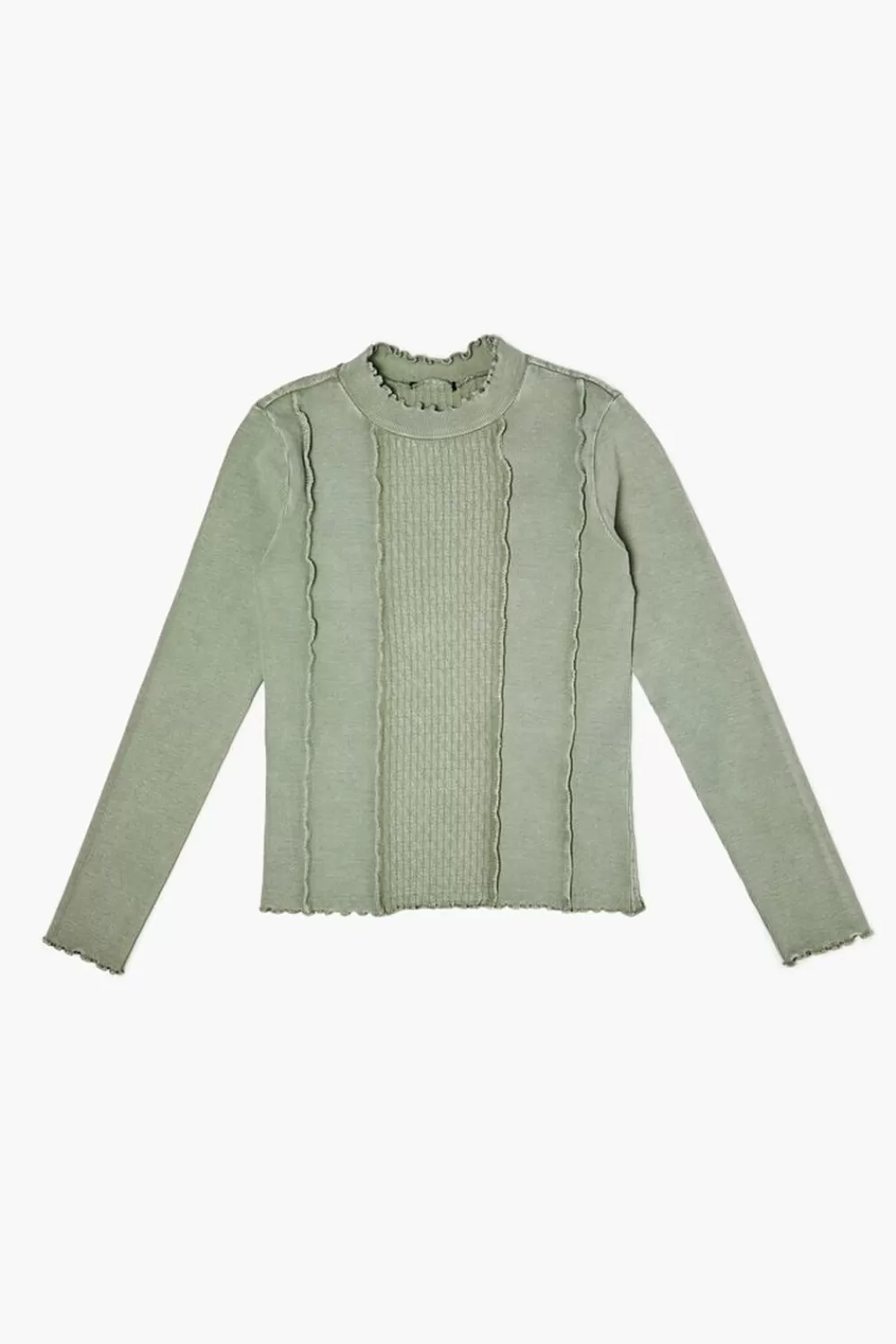 Tops>Forever 21 Girls Mock Neck Lettuce-Trim Top (Kids) Green