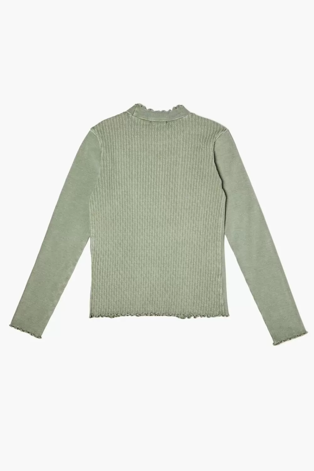 Tops>Forever 21 Girls Mock Neck Lettuce-Trim Top (Kids) Green
