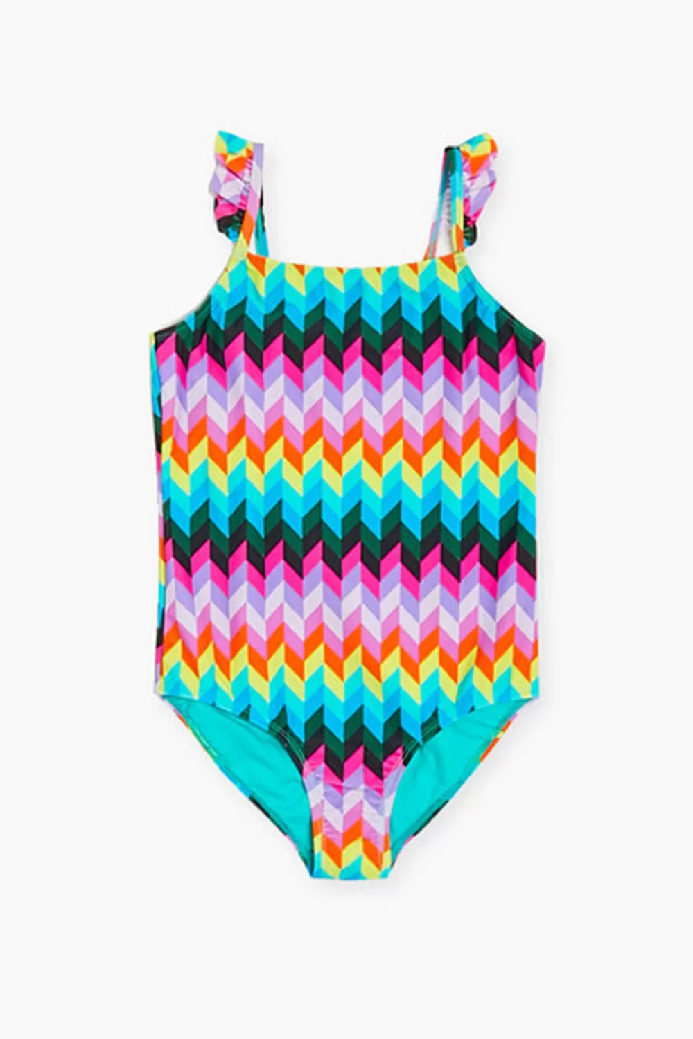 Swimwear>Forever 21 Girls One-Piece Swimsuit (Kids) Teal/Multi