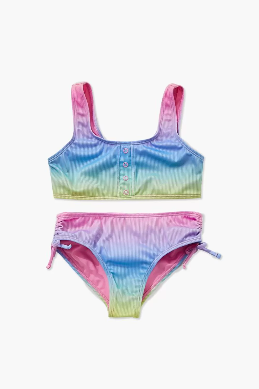 Swimwear>Forever 21 Girls Rainbow Henley Bikini Set (Kids) Pink/Multi