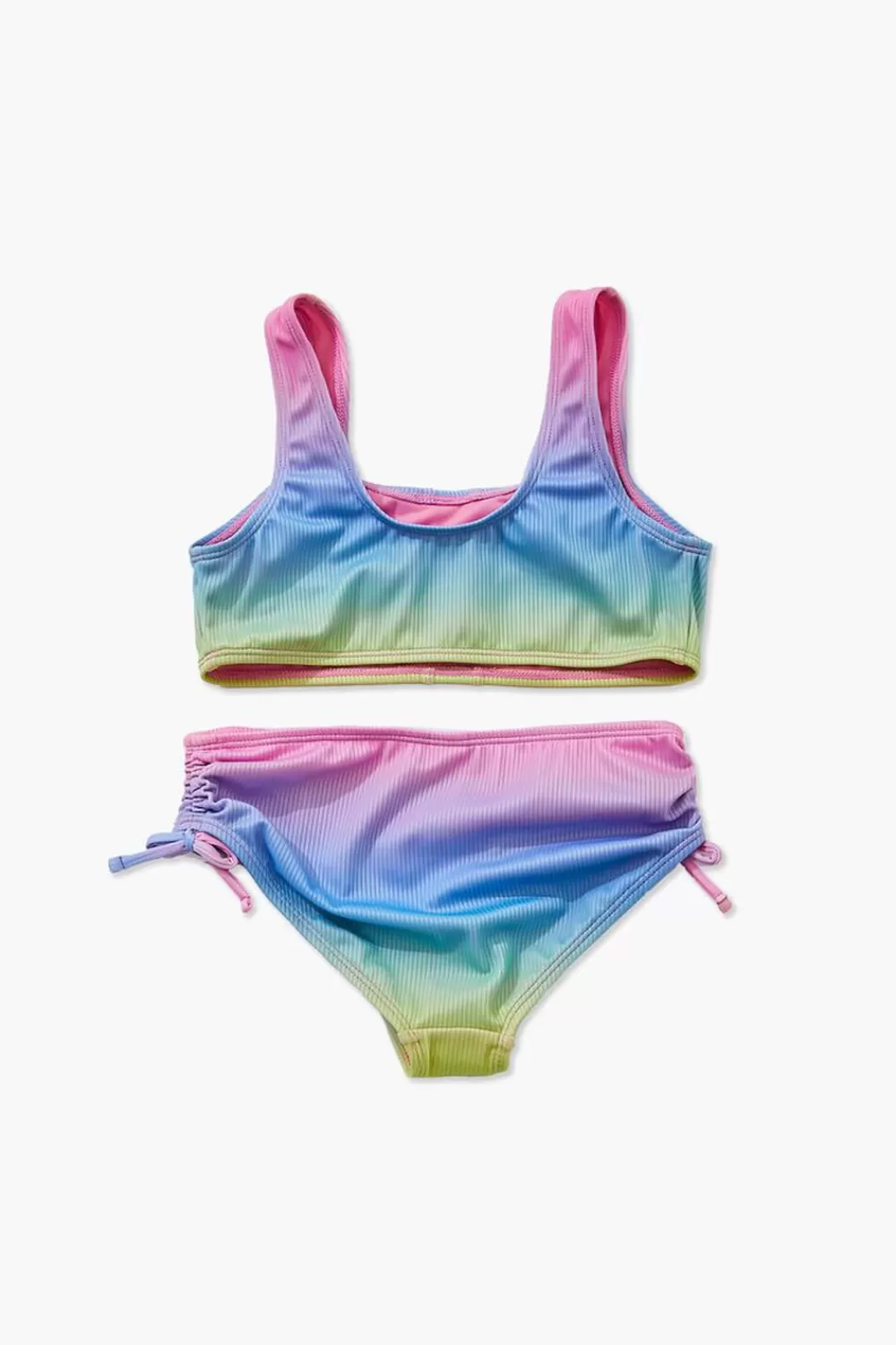 Swimwear>Forever 21 Girls Rainbow Henley Bikini Set (Kids) Pink/Multi