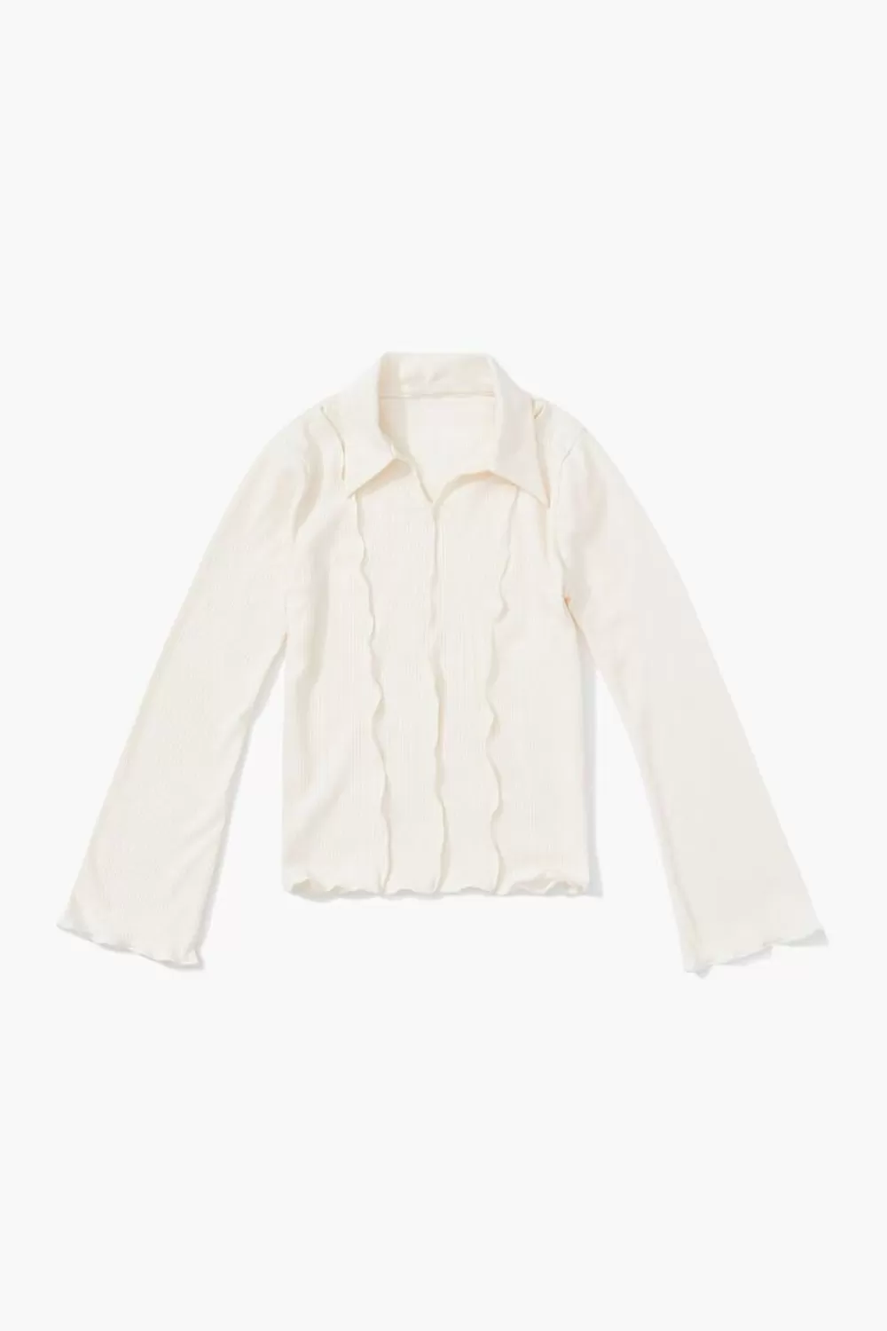 Tops>Forever 21 Girls Ribbed Lettuce-Edge Top (Kids) Cream