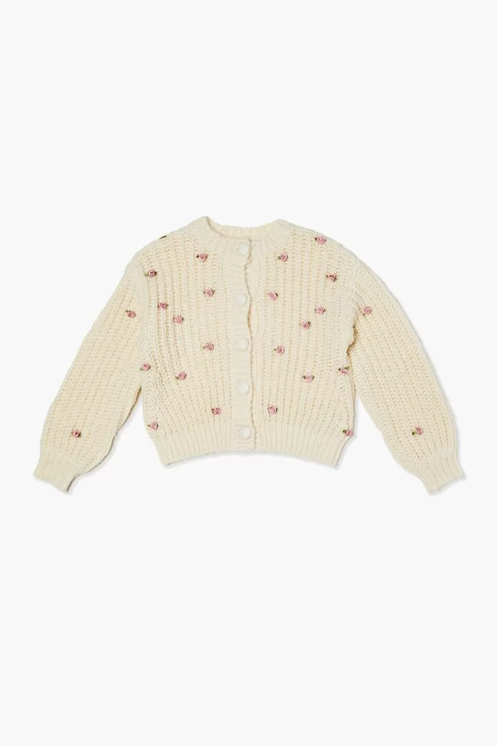 Sweaters + Cardigans>Forever 21 Girls Rose Cardigan Sweater (Kids) Cream/Multi
