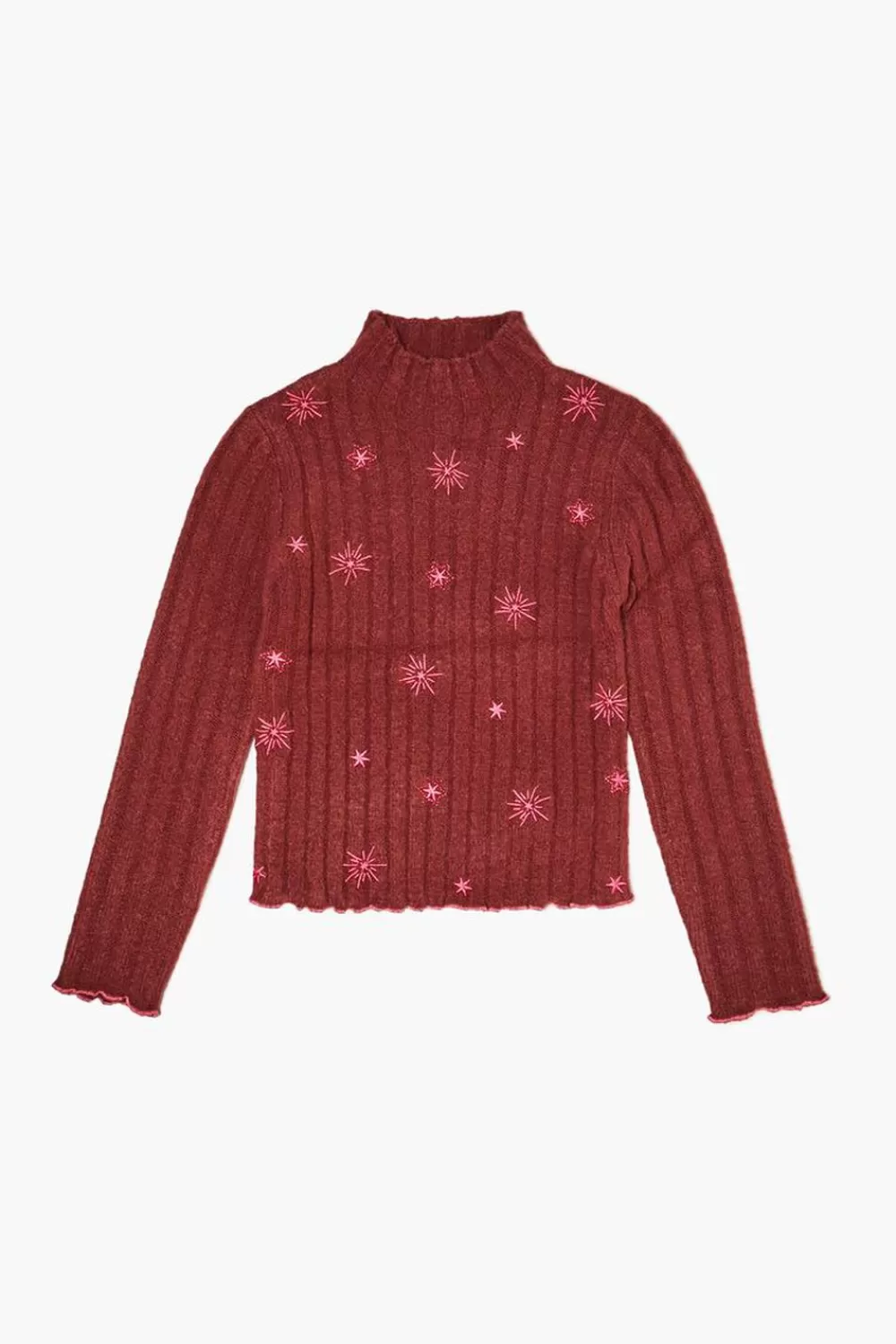 Sweaters + Cardigans>Forever 21 Girls Star Print Sweater (Kids) Burgundy/Pink