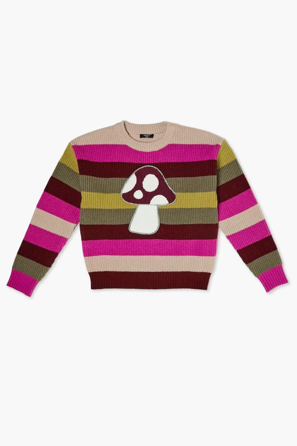 Sweaters + Cardigans>Forever 21 Girls Striped Mushroom Graphic Sweater (Kids) Pink/Multi