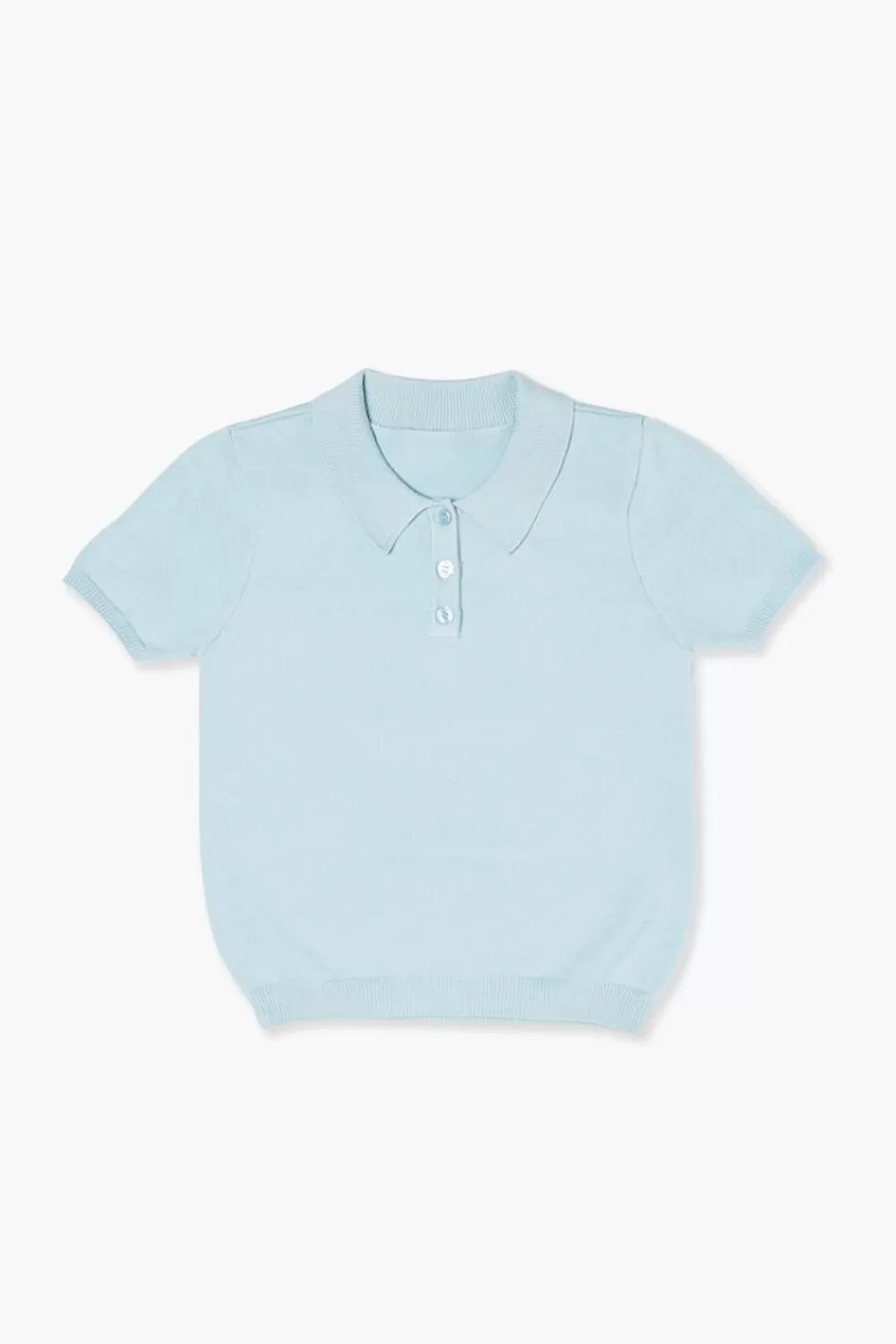 Sweaters + Cardigans>Forever 21 Girls Sweater-Knit Polo Shirt (Kids) Baby Blue