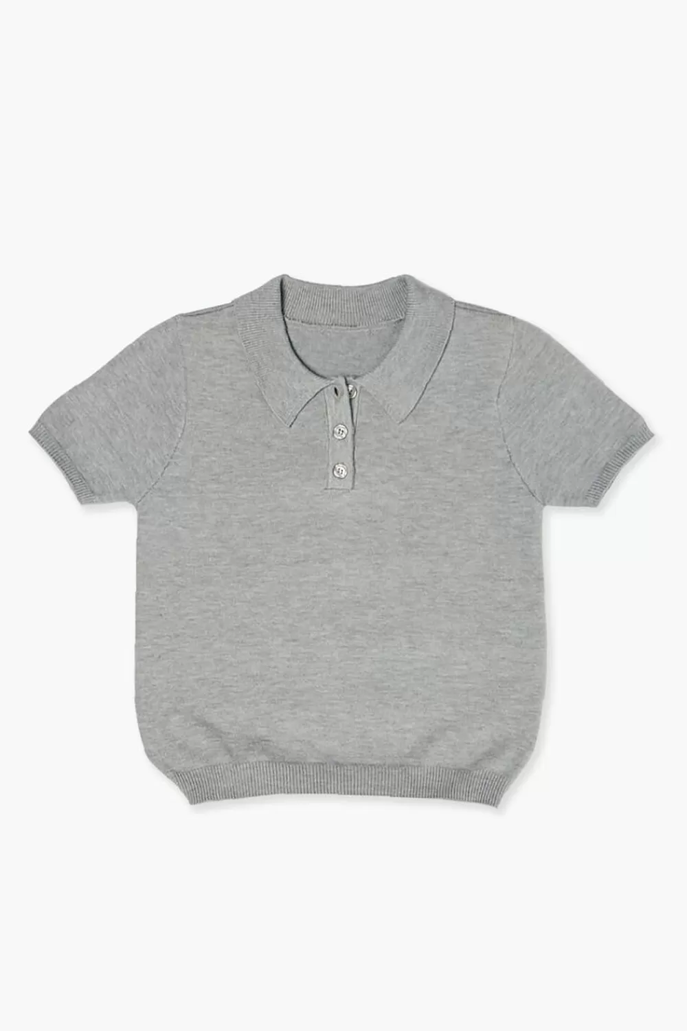 Sweaters + Cardigans>Forever 21 Girls Sweater-Knit Polo Shirt (Kids) Heather Grey