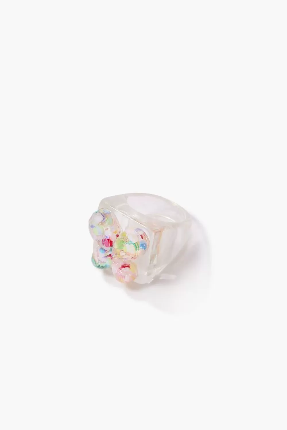 Rings>Forever 21 Glitter Butterfly Cocktail Ring Clear/Pink