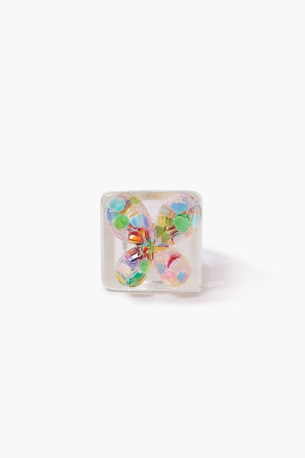 Rings>Forever 21 Glitter Butterfly Cocktail Ring Clear/Pink