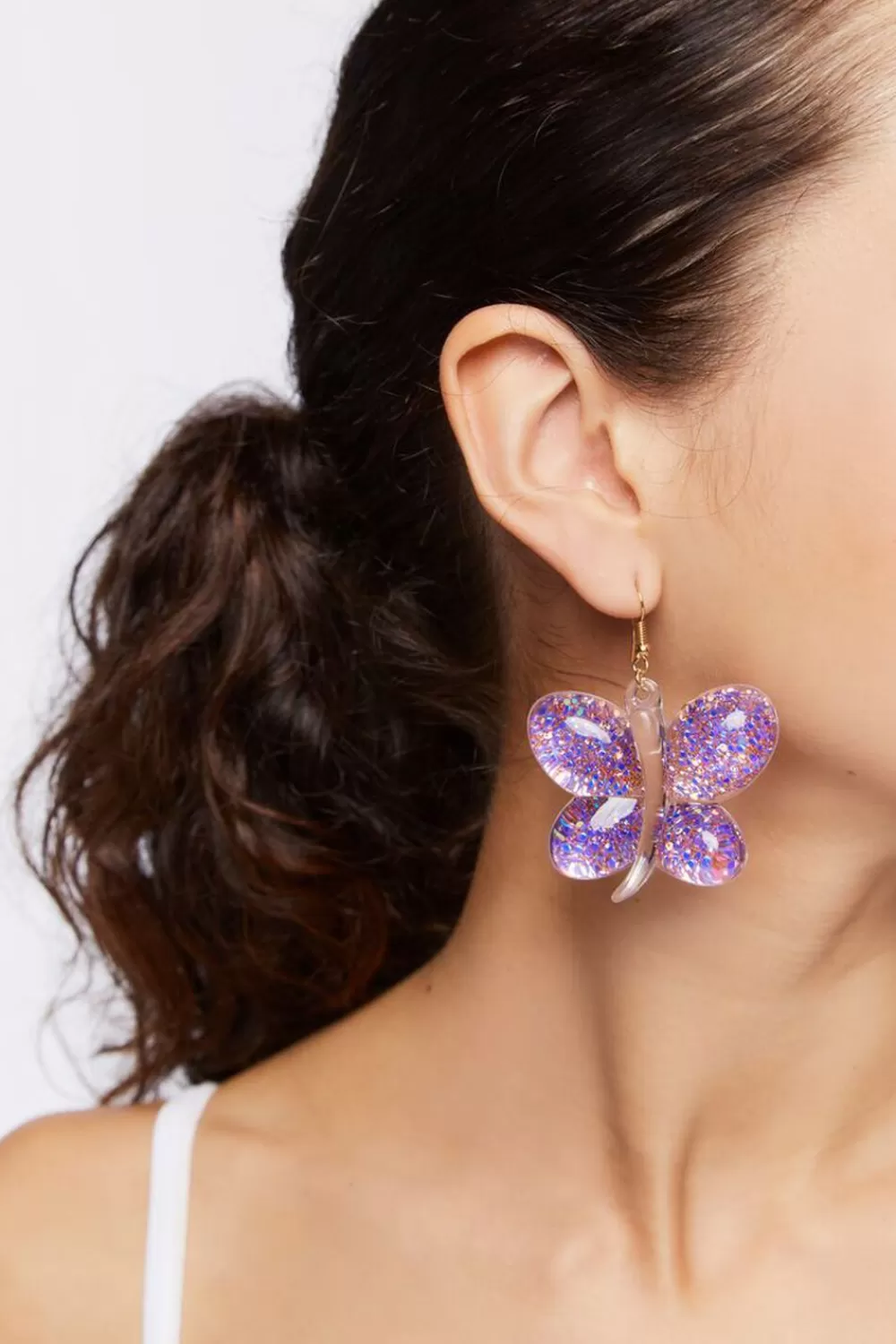Earrings>Forever 21 Glitter Butterfly Drop Earrings Purple