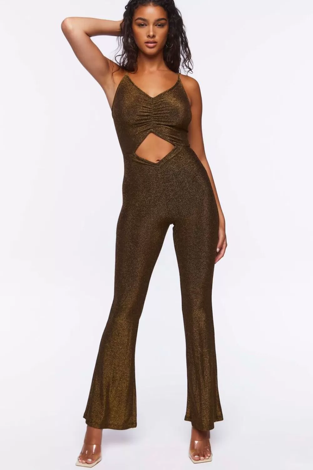 Rompers + Jumpsuits>Forever 21 Glitter Knit Cutout Cami Jumpsuit Black/Gold