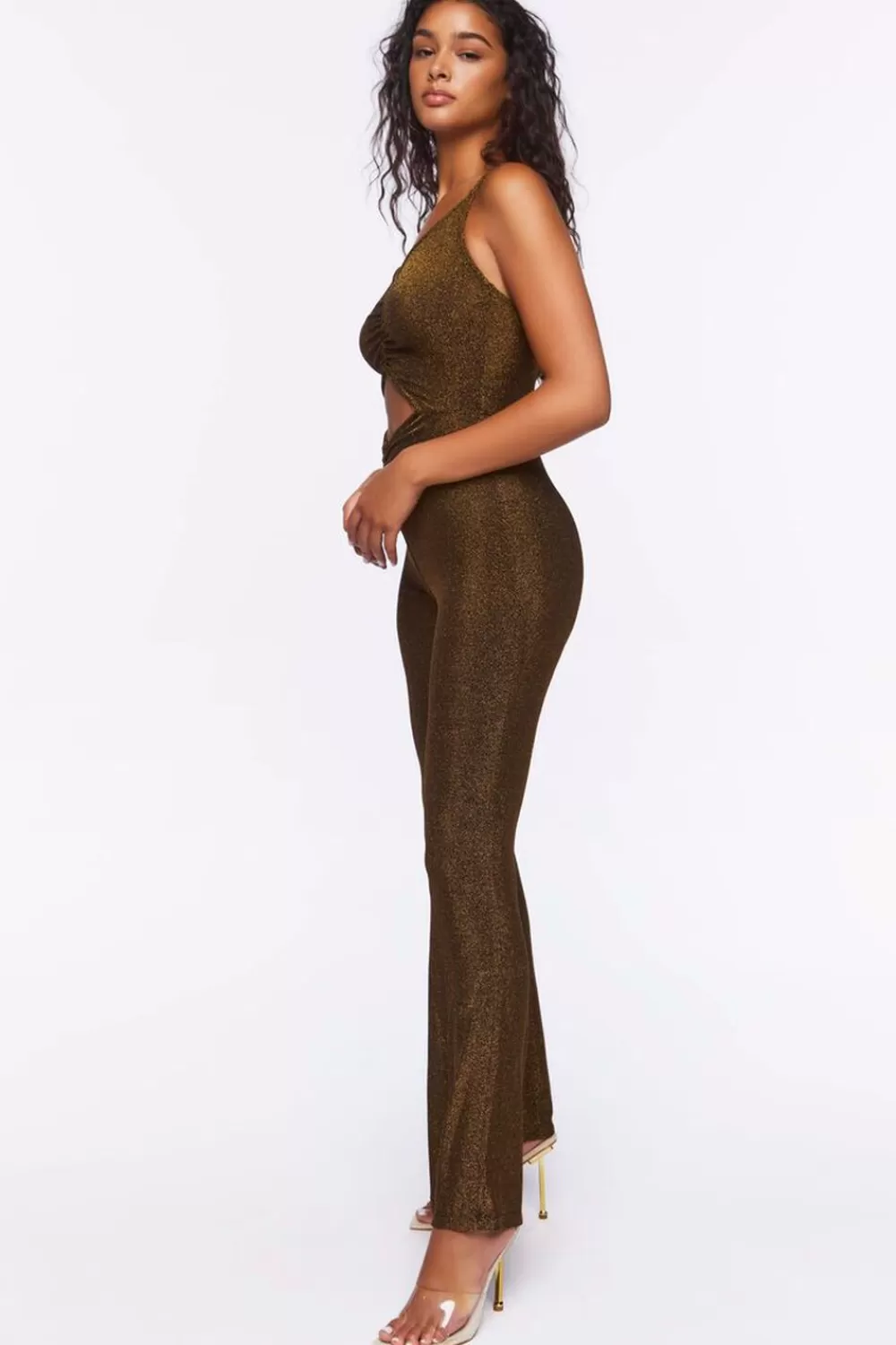 Rompers + Jumpsuits>Forever 21 Glitter Knit Cutout Cami Jumpsuit Black/Gold