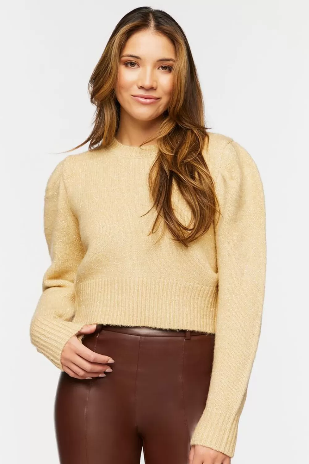 Forever 21 Glitter Knit Ribbed-Trim Sweater | Women Tops