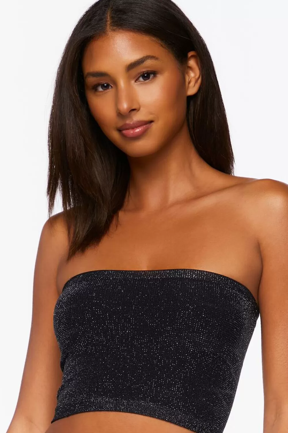 Loungewear>Forever 21 Glitter Knit Seamless Bralette Black/Silver